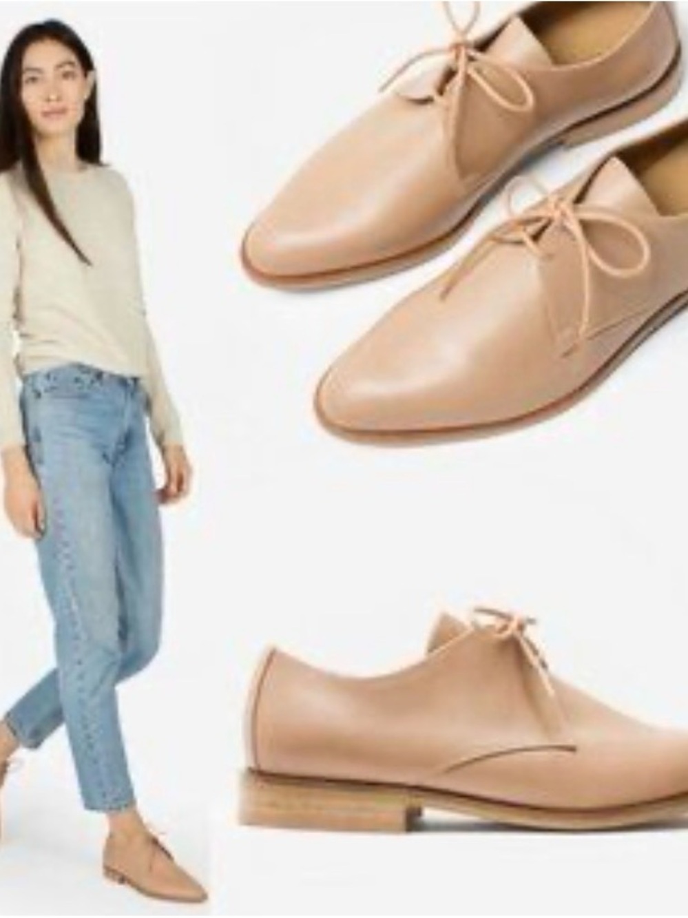 Everlane Leather Lace-Up Derby Flats in Nude